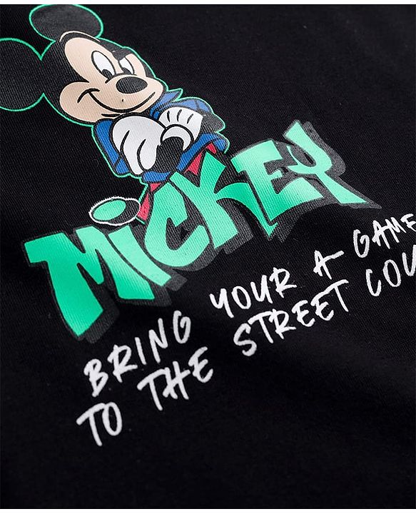 Pine Kids Disney 100% Cotton Knit Half Sleeves T-Shirt With Mickey Mouse Front & Back Print - Black