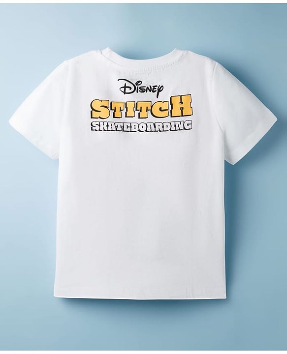 Pine Kids Disney 100% Cotton Knit Half Sleeves  T-Shirt With Lilo & Stitch Front & Back Print - White