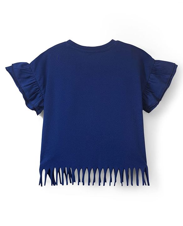 Babyhug Cotton Knit Half Sleeves T-Shirt With Starfish Sequin Detailing - Multicolor