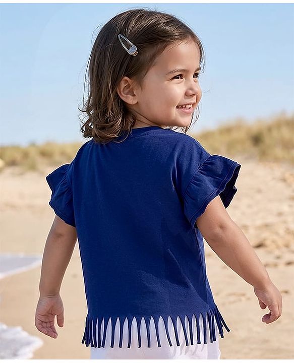 Babyhug Cotton Knit Half Sleeves T-Shirt With Starfish Sequin Detailing - Multicolor