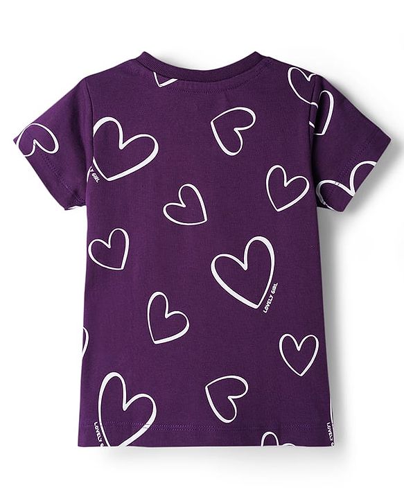 Babyhug Cotton Knit Half Sleeves T-Shirt With Heart Print - Multicolor