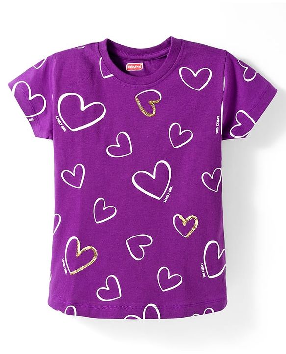 Babyhug Cotton Knit Half Sleeves T-Shirt With Heart Print - Multicolor