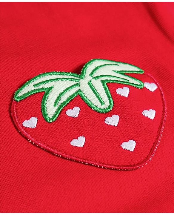 Babyhug 100% Cotton Knit Half Sleeves Oversized T-Shirt with Strawberry Patch Detailing - Red