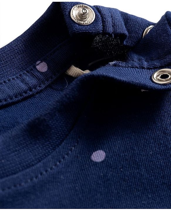 Babyhug Cotton Knit Half Sleeves Polka Dot Printed T-Shirt with Reversible Sequin Detailing - Navy Blue