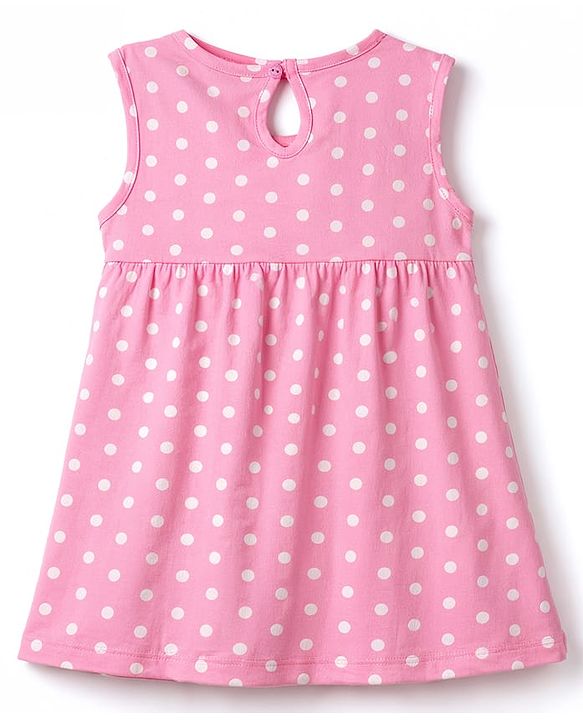 Babyhug Single Jersey Knit Sleeveless Polka Dot Printed Frock - Pink