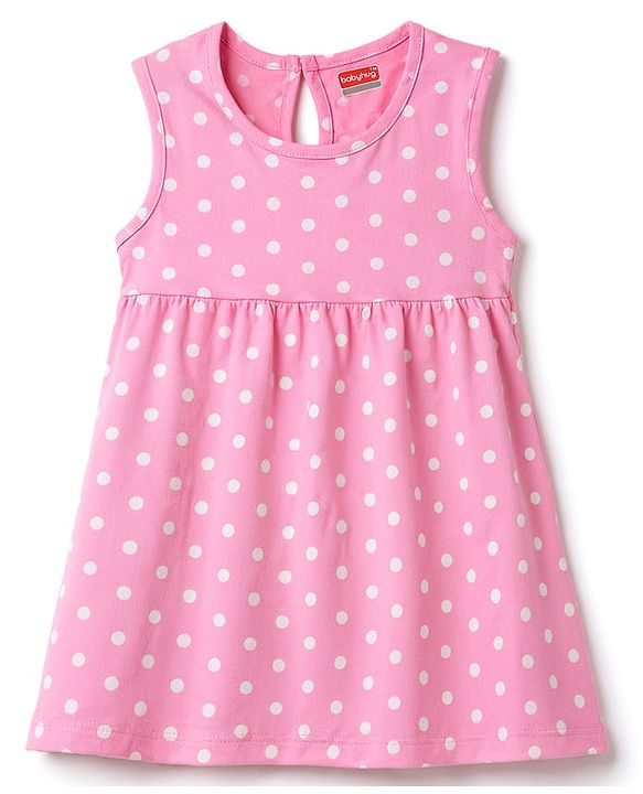 Babyhug Single Jersey Knit Sleeveless Polka Dot Printed Frock - Pink