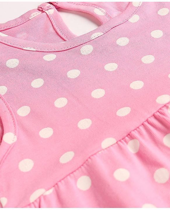 Babyhug Single Jersey Knit Sleeveless Polka Dot Printed Frock - Pink