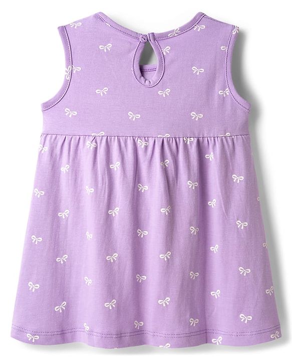 Babyhug Single Jersey Knit Sleeveless Frock With Bow Print & Applique - Lilac