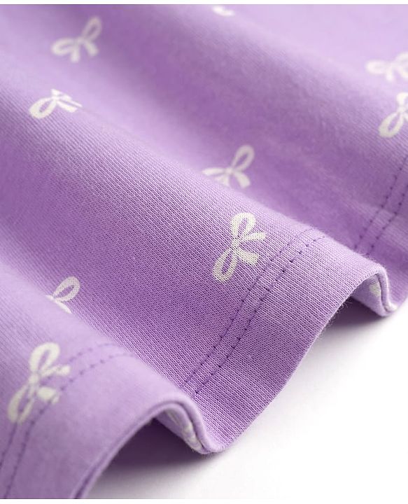 Babyhug Single Jersey Knit Sleeveless Frock With Bow Print & Applique - Lilac
