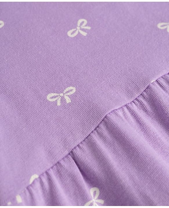 Babyhug Single Jersey Knit Sleeveless Frock With Bow Print & Applique - Lilac