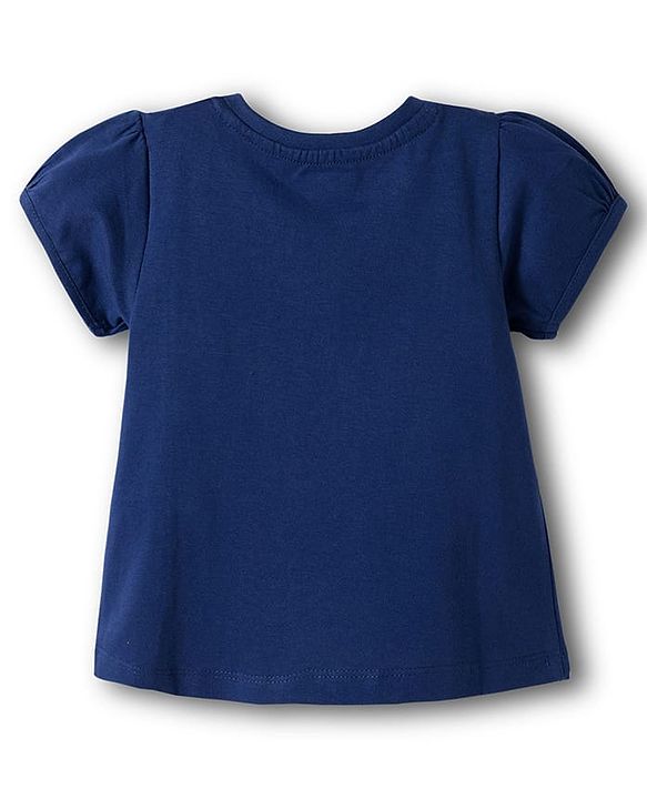 Babyhug Cotton Knit Half Sleeves T-Shirt & Capri Night Suit With Cat & Floral Print - Navy Blue