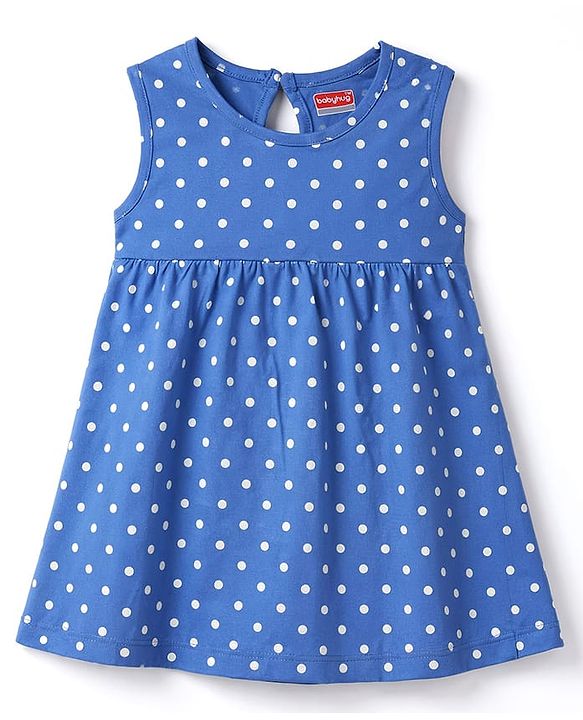 Babyhug Single Jersey Knit Sleeveless Polka Dot Printed Frock - Blue
