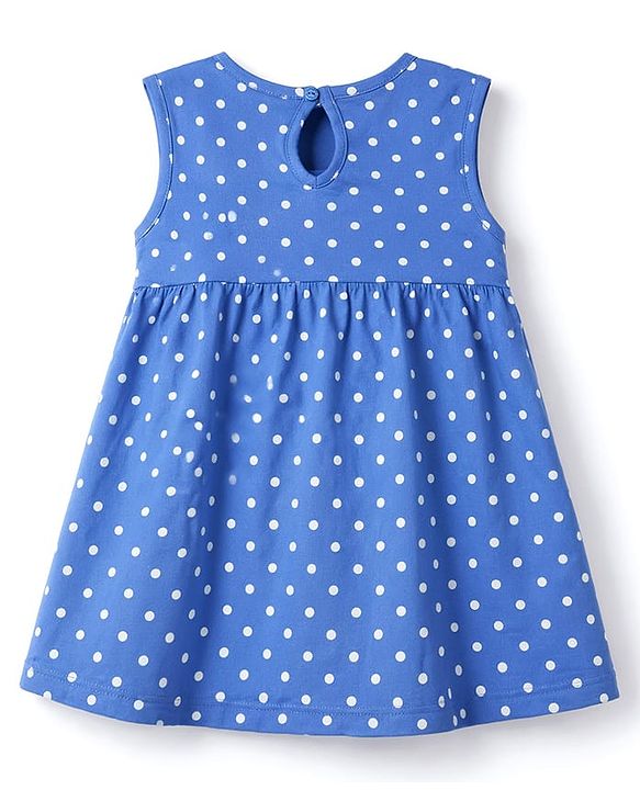 Babyhug Single Jersey Knit Sleeveless Polka Dot Printed Frock - Blue