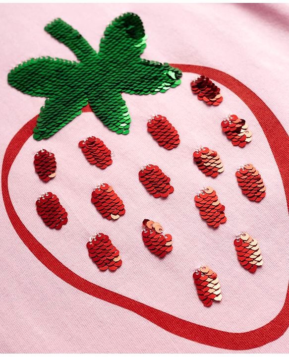 Babyhug Cotton Knit T-Shirt Half Sleeves Sequins Detailing - Multicolor