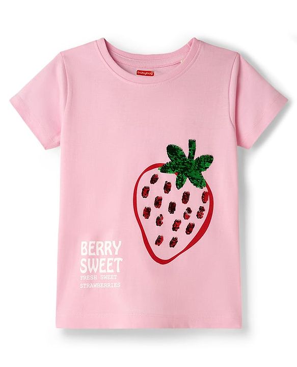 Babyhug Cotton Knit T-Shirt Half Sleeves Sequins Detailing - Multicolor