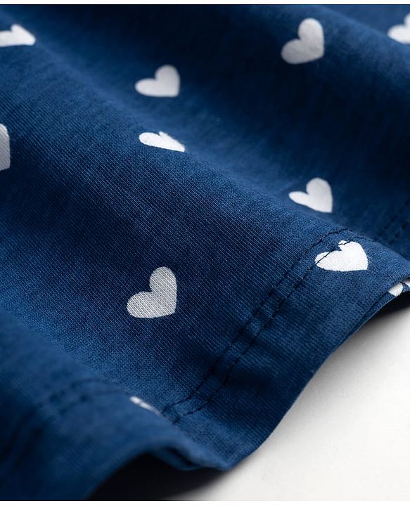 Babyhug Single Jersey Knit Sleeveless Frock With Heart Print - Navy Blue