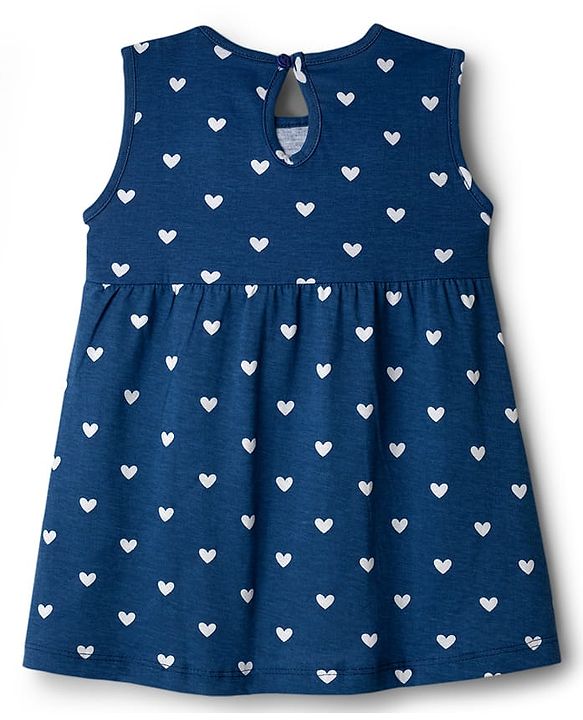 Babyhug Single Jersey Knit Sleeveless Frock With Heart Print - Navy Blue