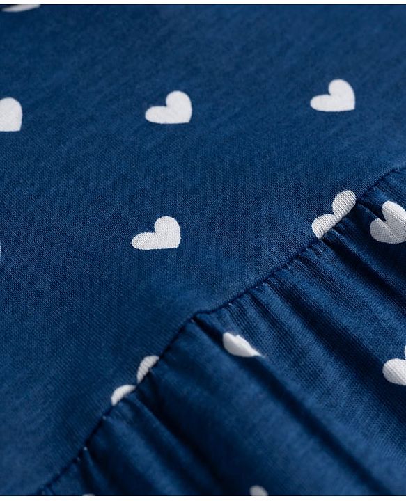Babyhug Single Jersey Knit Sleeveless Frock With Heart Print - Navy Blue