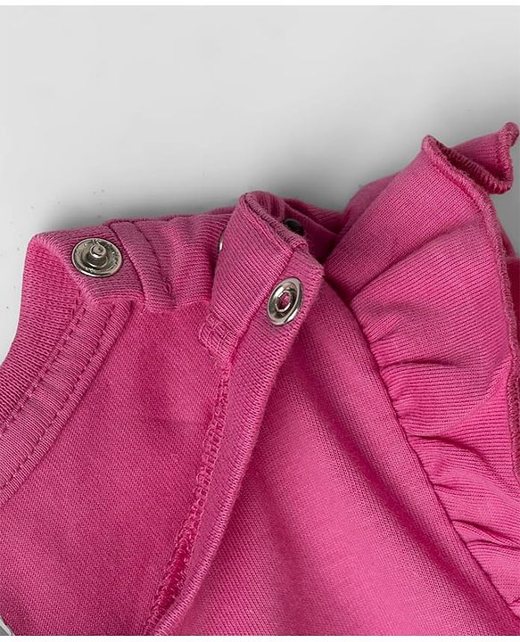 Babyhug Cotton Knit Half Sleeves T-Shirt & Capri Night Suit with Bear Print - Pink