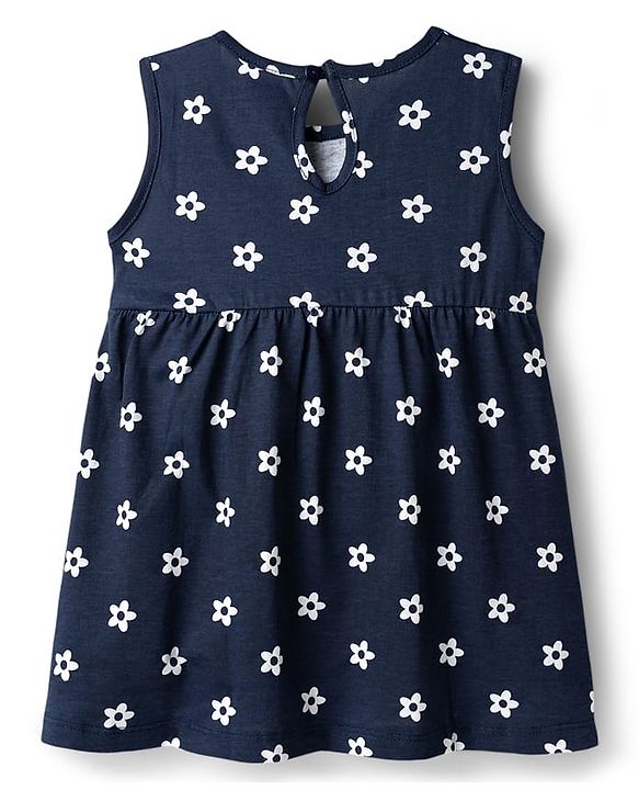 Babyhug Single Jersey Knit Sleeveless Frock With Floral Print - Navy Blue