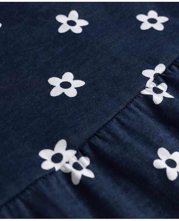 Babyhug Single Jersey Knit Sleeveless Frock With Floral Print - Navy Blue