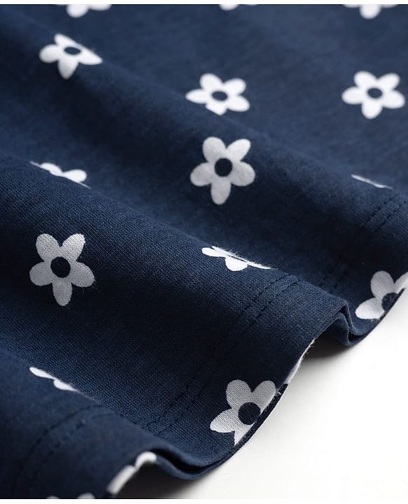 Babyhug Single Jersey Knit Sleeveless Frock With Floral Print - Navy Blue
