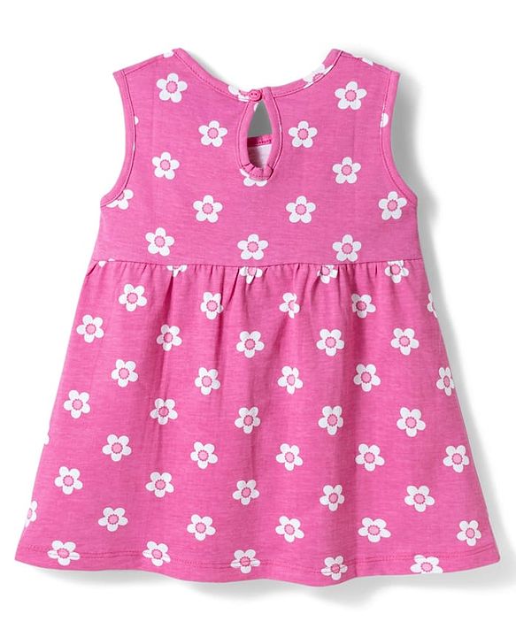 Babyhug Single Jersey Knit Sleeveless Frock With Floral Print - Pink