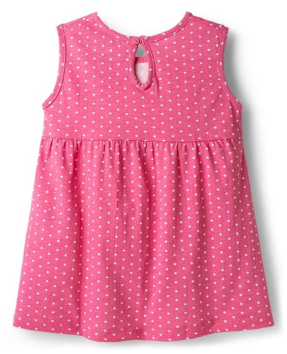 Babyhug Single Jersey Knit Sleeveless Frock With Polka Dot Print - Pink