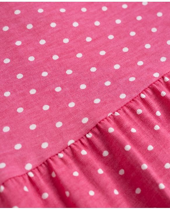 Babyhug Single Jersey Knit Sleeveless Frock With Polka Dot Print - Pink