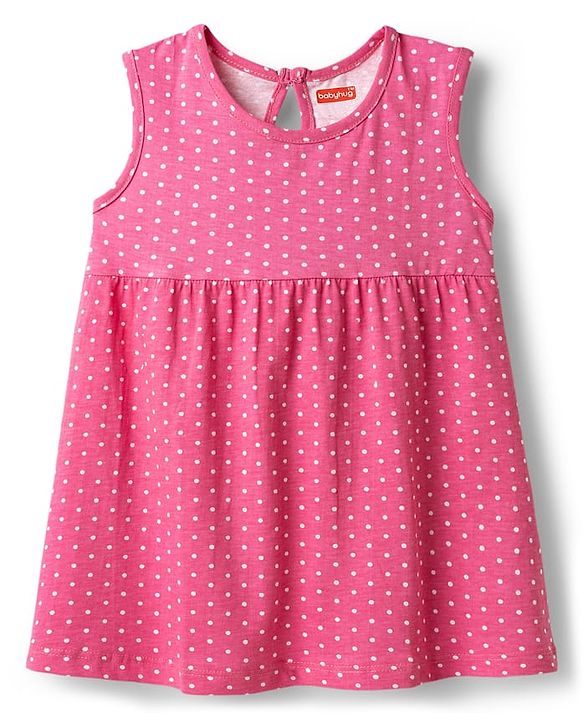Babyhug Single Jersey Knit Sleeveless Frock With Polka Dot Print - Pink