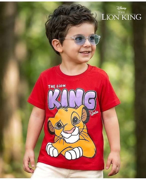 Babyhug Disney 100% Cotton Knit Half Sleeves T-Shirt With Lion King Graphic - Red