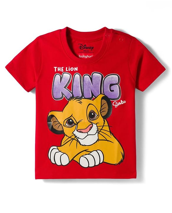 Babyhug Disney 100% Cotton Knit Half Sleeves T-Shirt With Lion King Graphic - Red