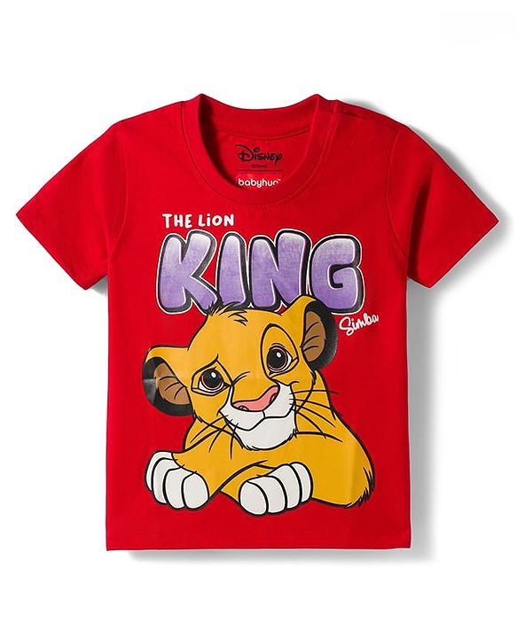 Babyhug Disney 100% Cotton Knit Half Sleeves T-Shirt With Lion King Graphic - Red