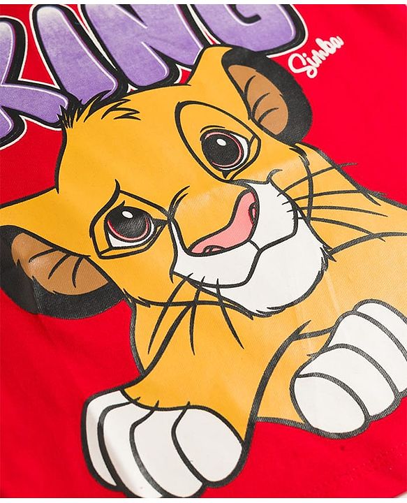 Babyhug Disney 100% Cotton Knit Half Sleeves T-Shirt With Lion King Graphic - Red