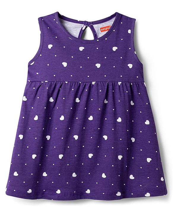 Babyhug Cotton Knit Onepiece Dress Sleeveless Heart Print Multi Color 6-9 Months