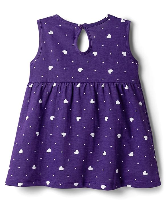 Babyhug Cotton Knit Onepiece Dress Sleeveless Heart Print Multi Color 6-9 Months