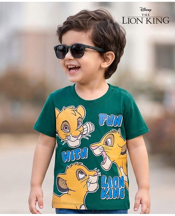 Babyhug Disney Single Jersey Knit Half Sleeves T-Shirt With Lion King Graphics - Green