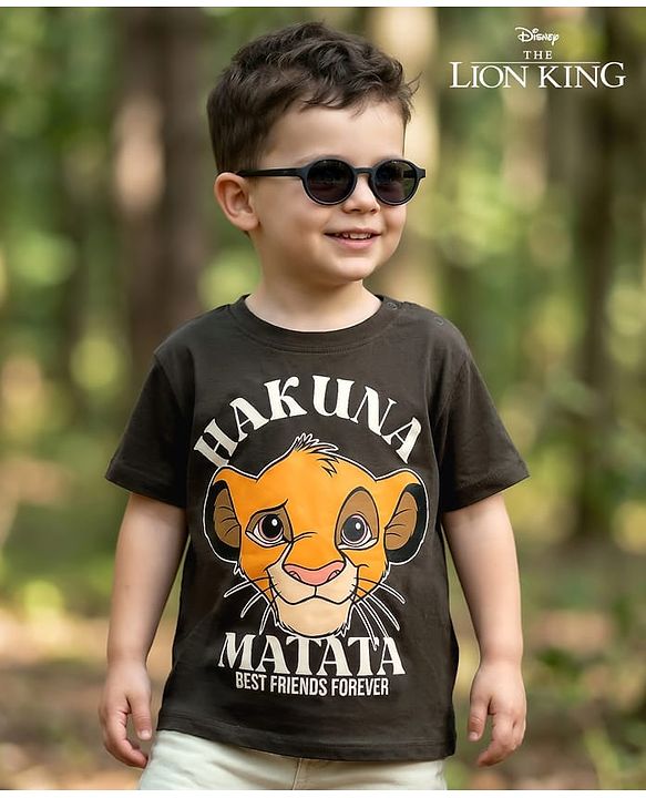 Babyhug Disney 100% Cotton Knit Half Sleeves T-Shirt With Lion King Graphic - Grey