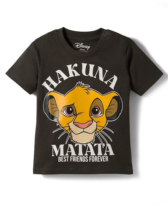 Babyhug Disney 100% Cotton Knit Half Sleeves T-Shirt With Lion King Graphic - Grey