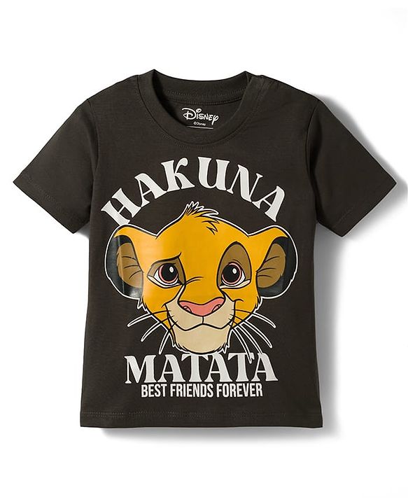 Babyhug Disney 100% Cotton Knit Half Sleeves T-Shirt With Lion King Graphic - Grey