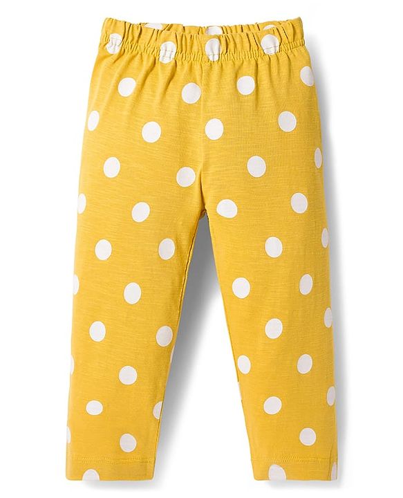 Babyhug Cotton Knit Half Sleeves T-Shirt & Pyjama Co-ord Night Suit With Polka Dot Print - Yellow