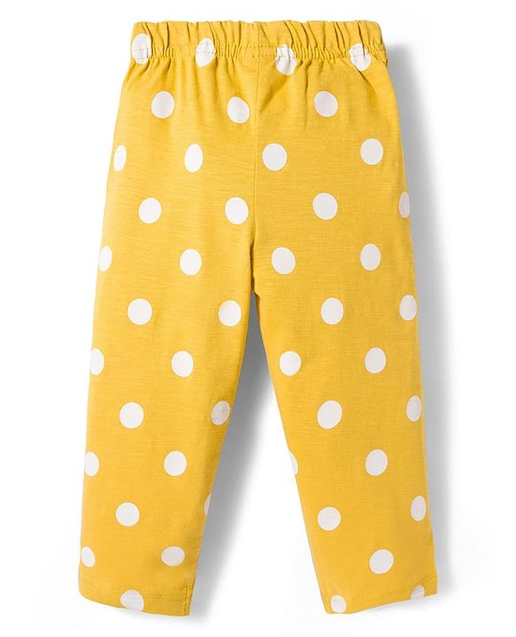 Babyhug Cotton Knit Half Sleeves T-Shirt & Pyjama Co-ord Night Suit With Polka Dot Print - Yellow