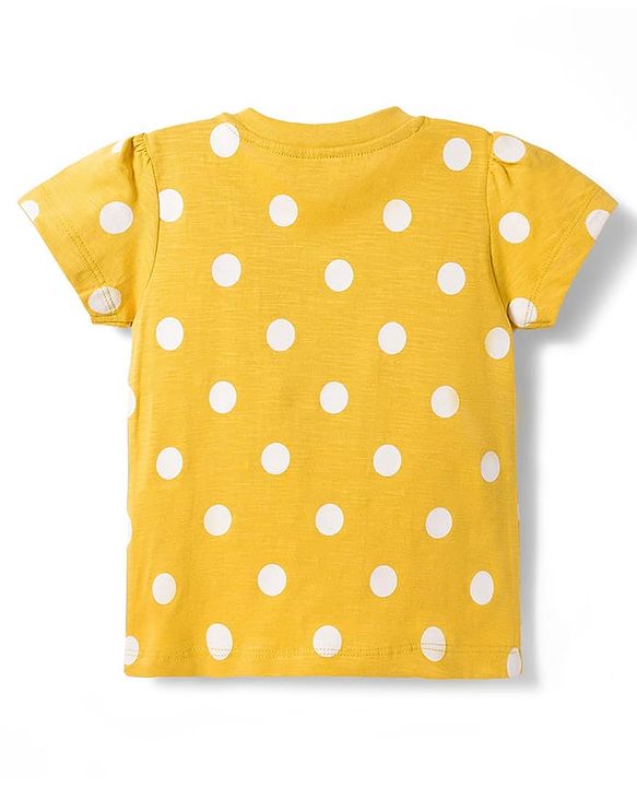 Babyhug Cotton Knit Half Sleeves T-Shirt & Pyjama Co-ord Night Suit With Polka Dot Print - Yellow