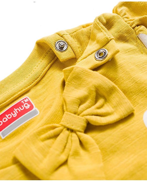 Babyhug Cotton Knit Half Sleeves T-Shirt & Pyjama Co-ord Night Suit With Polka Dot Print - Yellow