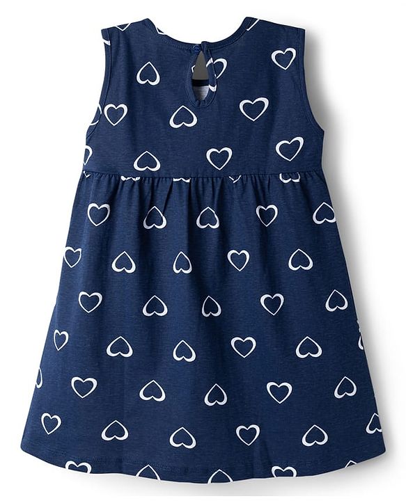 Babyhug Single Jersey Knit Sleeveless Frock With Heart Print - Navy Blue
