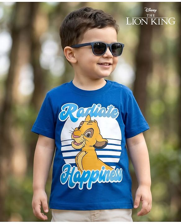 Babyhug Disney 100% Cotton Knit Half Sleeves T-Shirt With Lion King Graphic - Blue