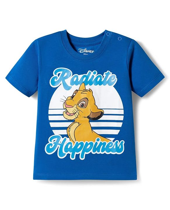 Babyhug Disney 100% Cotton Knit Half Sleeves T-Shirt With Lion King Graphic - Blue