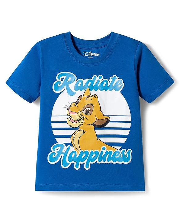 Babyhug Disney 100% Cotton Knit Half Sleeves T-Shirt With Lion King Graphic - Blue