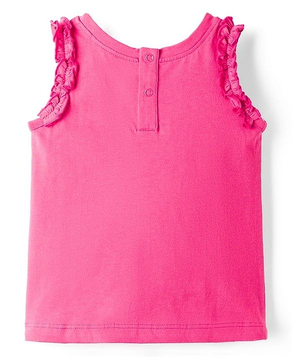Baybyhug 100% Cotton Knit Sleeveless Tank T-Shirt With Floral Embroidery - Pink & Light Orange