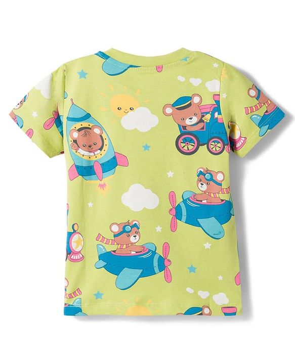 Babyhug Cotton Knit Half Sleeves T-Shirt & Pyjama Co-ord Night Suit With Teddy Bear  Print - Yellow